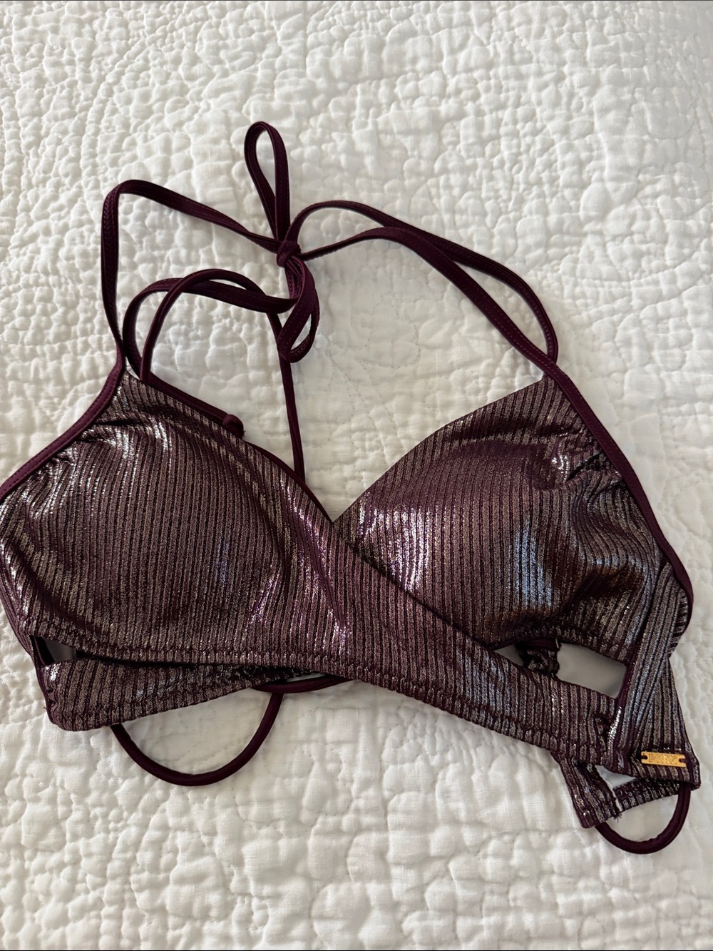 PINK Victoria's Secret Metallic Plum Halter Bikini Top